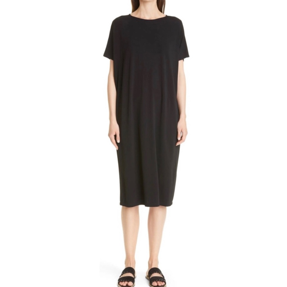 Lafayette 148 New York Black Stretch Midi Dress L